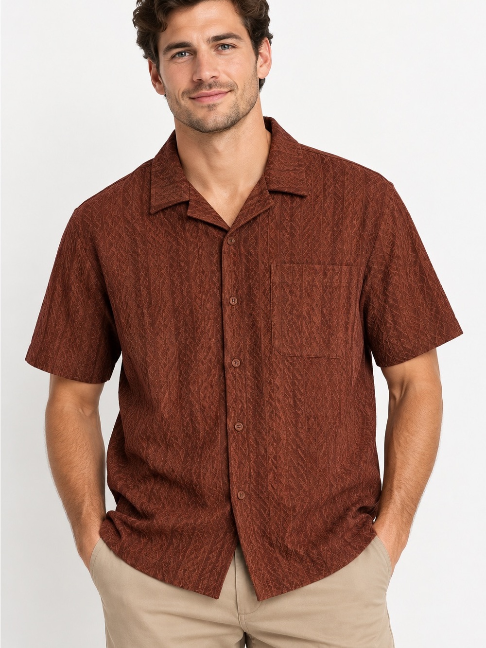 Urban Outfitters Short-Sleeve Camp Shirt in Rust